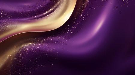 Luxury purple wavy background with golden sparkles.の素材