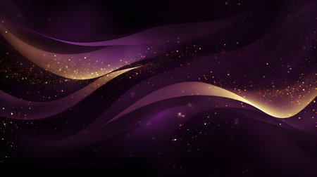 Purple abstract background with glittering golden lines.の素材