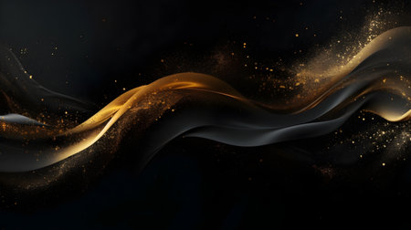 Abstract black background with golden waves.の素材