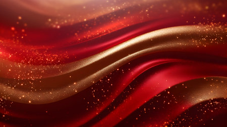 Red satin cloth with golden sparkles. 3d render illustrationの素材