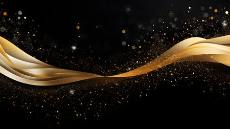 Abstract gold wave on black background.の素材