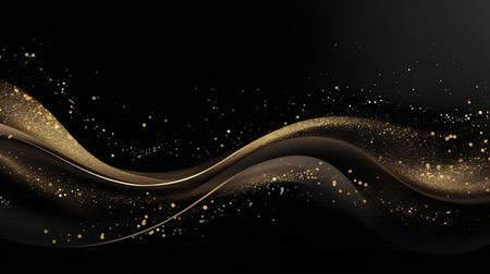 Golden wave on black background. Luxury golden background.の素材