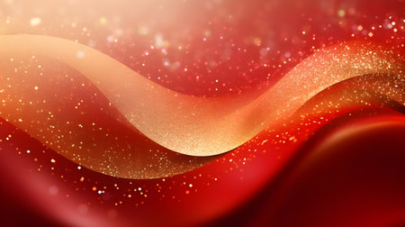 Abstract background with red and golden glittering waves.の素材