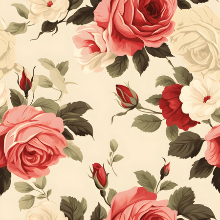 Seamless pattern with roses. Vector illustration in vintage style.の素材