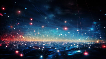 Futuristic technology background with glowing lines and dots. 3d renderingの素材