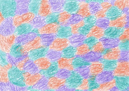The abstract background is depicted in three colors: violet, orange, greenの写真素材