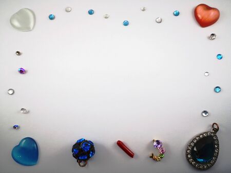 Frame of rhinestones and hearts for Valentines Dayの写真素材