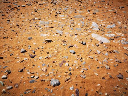 Fine golden coastal sand on which lies small pebbles, summer