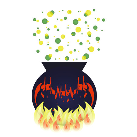 The witchs potion cauldron is on fire, Halloween. Vector color drawingのイラスト素材