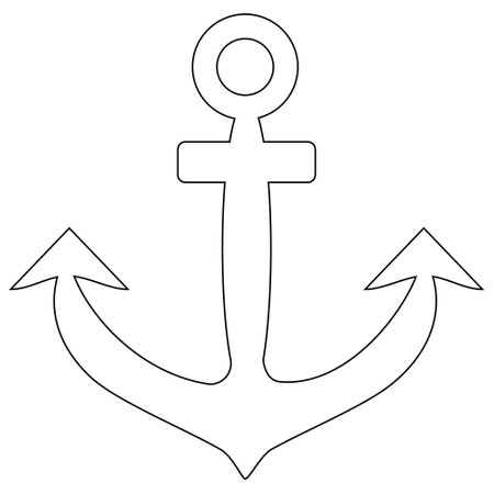 Black and white anchor illustration for coloring pages. Perfect for maritime-themed activities and designs.のイラスト素材