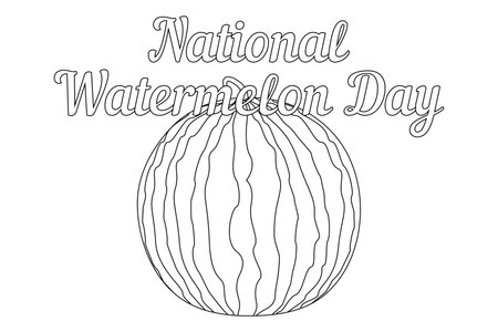 Celebrate National Watermelon Day with this fun and simple coloring page featuring a large watermelon and festive text.のイラスト素材