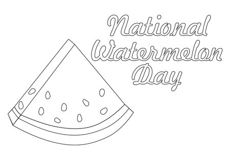 Fun and festive coloring page celebrating National Watermelon Day. Perfect for kids and adults, featuring a simple outline of a watermelon slice.のイラスト素材