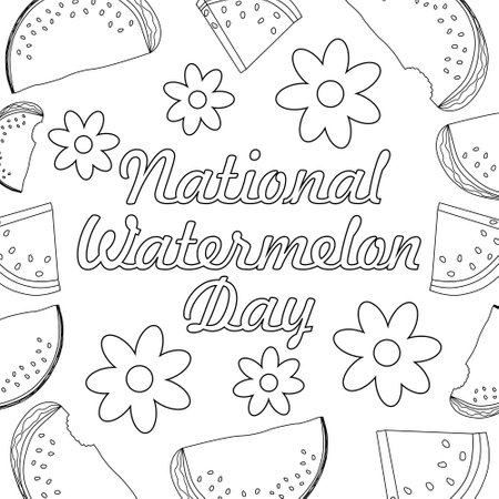 Celebrate National Watermelon Day with this fun and engaging coloring page. Perfect for kids and adults to enjoy creative summer activities.のイラスト素材