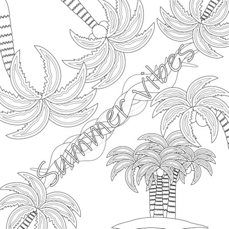 Relax and enjoy this Summer Vibes coloring page featuring intricate palm trees. Perfect for all ages looking for a fun and creative activity.のイラスト素材