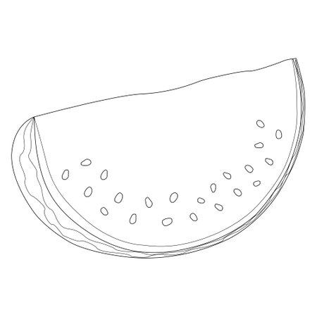 Outline of a watermelon slice coloring page for summer fun. Perfect for kids and adults to enjoy a healthy and creative activity.のイラスト素材