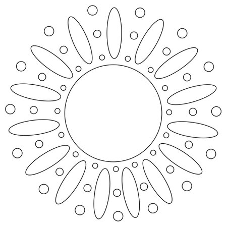 A fun coloring page with a sunburst design featuring oval and circle rays. Perfect for kids summertime activities and creative projects.のイラスト素材