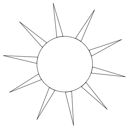 A fun coloring page with a sunburst design featuring elongated pointed triangle rays. Perfect for kids summertime activities and creative projects.のイラスト素材