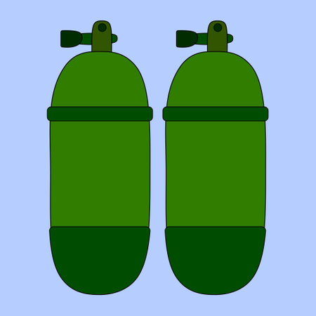 Vector illustration of diving cylinders used for underwater diving. Ideal for summer, beach, and scuba diving-themed designs.のイラスト素材