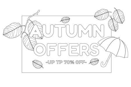Autumn-themed coloring page featuring leaves and an umbrella. Perfect for kids and art enthusiasts to explore creativity.のイラスト素材