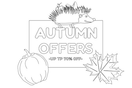 Fun and creative autumn-themed coloring page featuring a hedgehog, pumpkin, and leaves. Perfect for kids and art enthusiasts.のイラスト素材