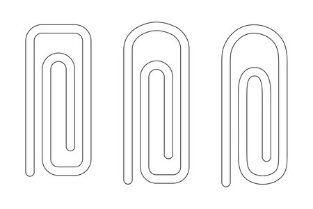 Simple black and white vector illustration of three paperclips, perfect as a back-to-school themed coloring page for kids and students.のイラスト素材