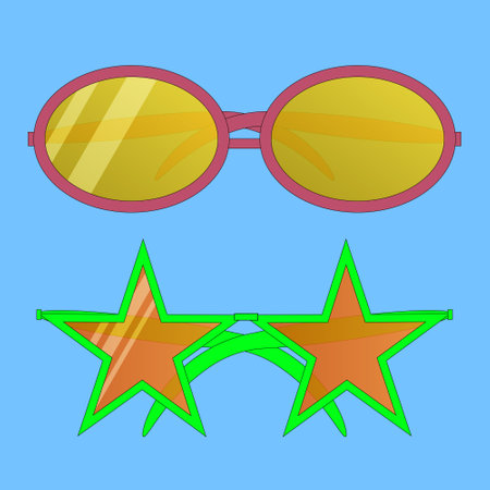 Colorful vector illustration of fun and quirky summertime sunglasses. Perfect for beach and summer party themes.のイラスト素材