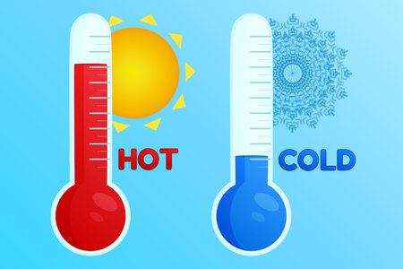 Illustration of thermometers showing summer heat and winter cold, perfect for climate and...