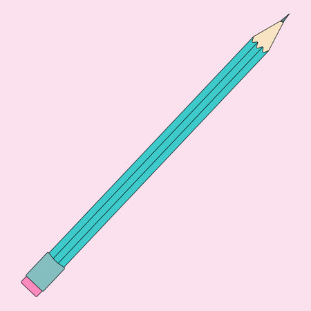 Illustration of a turquoise pencil with an eraser, perfect for back-to-school themes, educational projects, and stationery designs.のイラスト素材