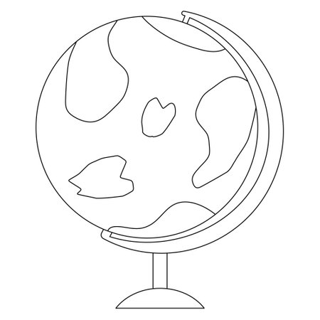 A simple black-and-white globe illustration perfect for back-to-school coloring activities, ideal for children and educational purposes.のイラスト素材