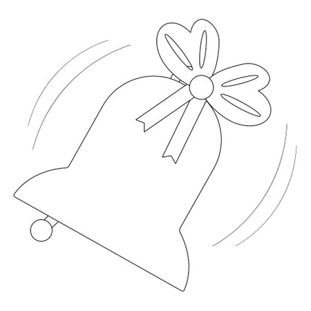 Line art illustration of a school bell with a decorative ribbon, perfect for back-to-school themed coloring books and educational materials.のイラスト素材