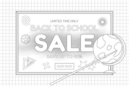 A customizable coloring poster featuring a back-to-school sale sign. Perfect for promotions and educational materials.のイラスト素材