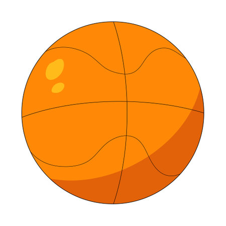 Bright orange basketball illustration in a cartoon style, ideal for back-to-school designs, sports themes, or kids activities.のイラスト素材