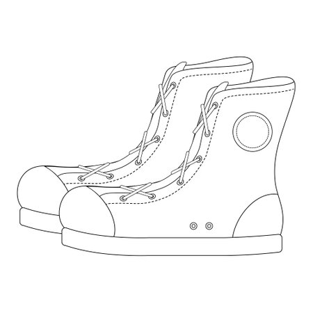 A detailed coloring page featuring high top sneakers, perfect for back-to-school activities. Great for creative classroom projects.のイラスト素材