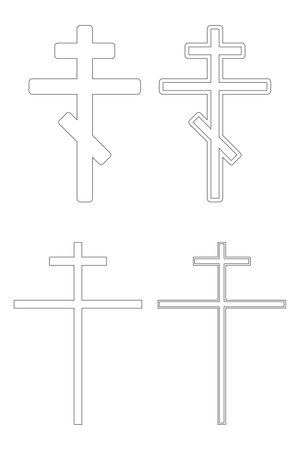 Black and white Halloween-themed Orthodox crosses coloring page. Perfect for festive religious-themed decorations and crafts.のイラスト素材