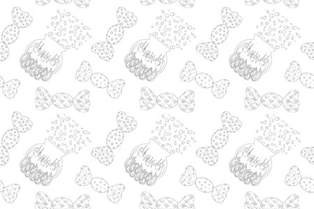 A fun Halloween-themed candy and cauldron pattern coloring page. Ideal for kids and Halloween-themed crafts.のイラスト素材