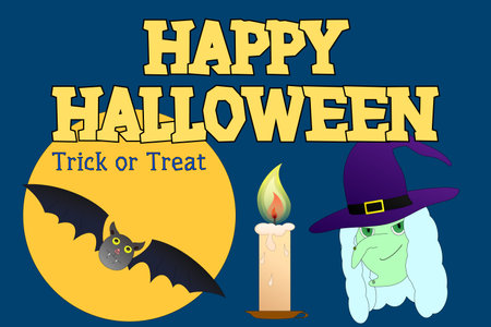 Colorful Halloween illustration featuring a witch, bat, and candle. Perfect for festive designs, posters, cards, and decorations.のイラスト素材