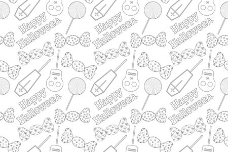 Fun Halloween candy and lollipops pattern for kids coloring pages. Perfect for spooky holiday activities and creative coloring fun.のイラスト素材