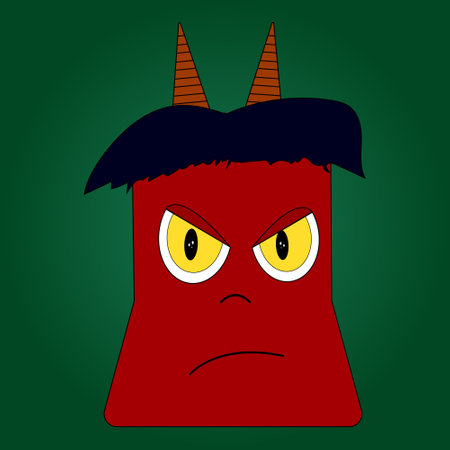 Cartoon-style angry devil character with horns and intense expression. Ideal for Halloween-themed projects, decorations, and spooky designs.のイラスト素材
