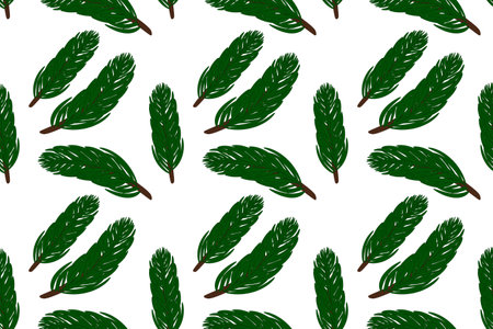 Seamless pattern of green pine branches, perfect for Christmas and New Years holiday designs and winter decorations.のイラスト素材
