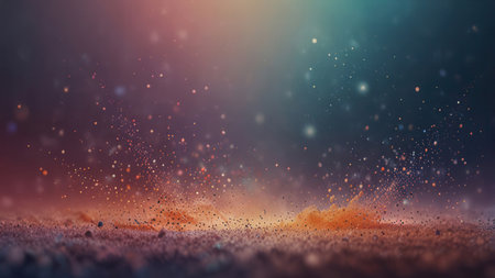 Abstract colorful illustration of particle explosion with glowing dust in motion, dreamy futuristic background with vibrant gradient bokeh. Abstract backgroundの素材