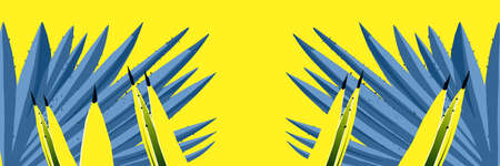 Banner, background with leaves of succulents in yellow and blue colors for design. Vector illustration with ability to change color and move objects. Vector illustrationのイラスト素材