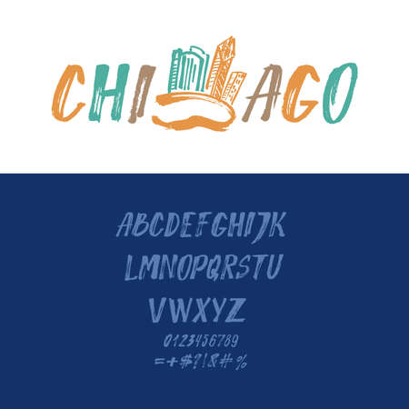 Brush font design, trendy alphabet letters and numbers vector illustration.のイラスト素材
