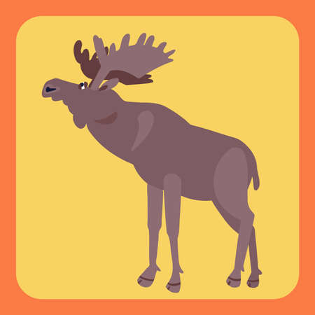 Moose with horns. Stylized drawing in flat style. Vector hand drawn illustration. ... Vector illustrationのイラスト素材