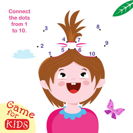Dot To Dot. Connect dots from 1 to 10. Game for kids. Little girl. Vector illustration. . Vector illustrationのイラスト素材