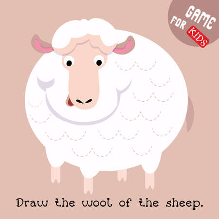 Educational game for children. Cartoon farm animal. Sheep with fluffy curls. Vector illustration. Draw the paths. Handwriting practice. Vector illustrationのイラスト素材