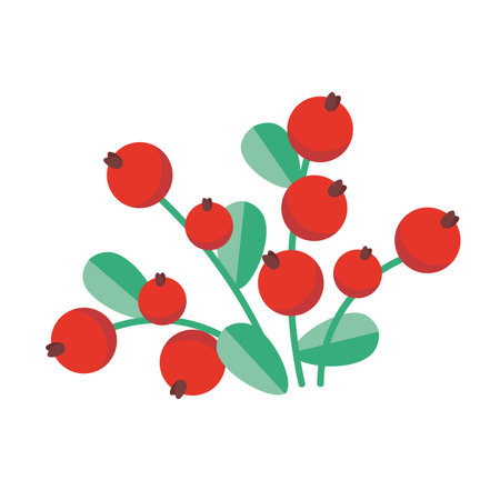 Forest cowberry. Bush with leaves. Cartoon flat style. Decorative food for design. Vector hand drawn...