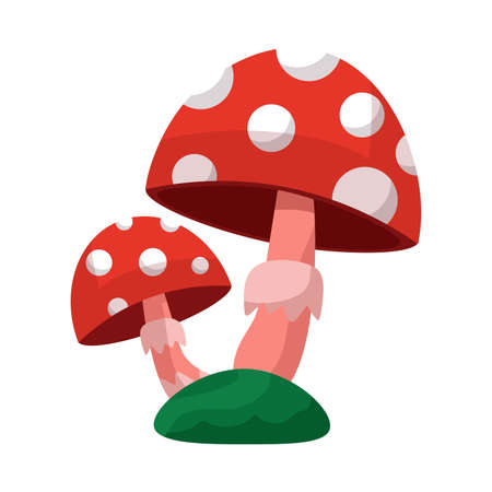 Fly agaric mushroom in cartoon style for design. Decorative element. Nature of forest. Stylized drawing. Vector hand drawn illustration. Vector illustrationのイラスト素材