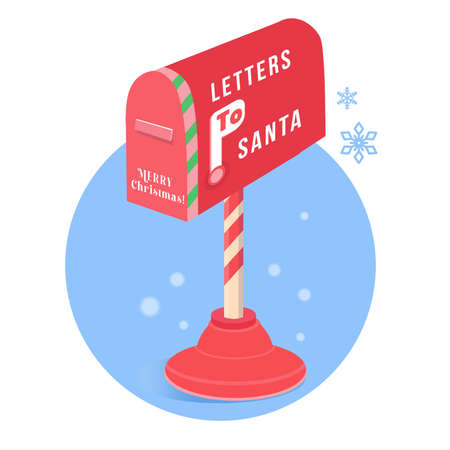 Red Christmas mailbox on stick for letters to Santa Claus. Festive decorative object in cartoon style. Vector illustration. Vector illustrationのイラスト素材