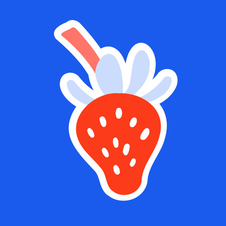 Red strawberry with branch. Decorative minimalist element, sticker for flat style design. Nature and flora. Vector illustration. Vector illustrationのイラスト素材