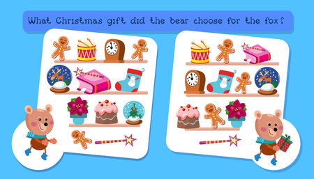 Educational game for children at Christmas. Find the difference. activities for children. vector illustration. vector illustrationのイラスト素材